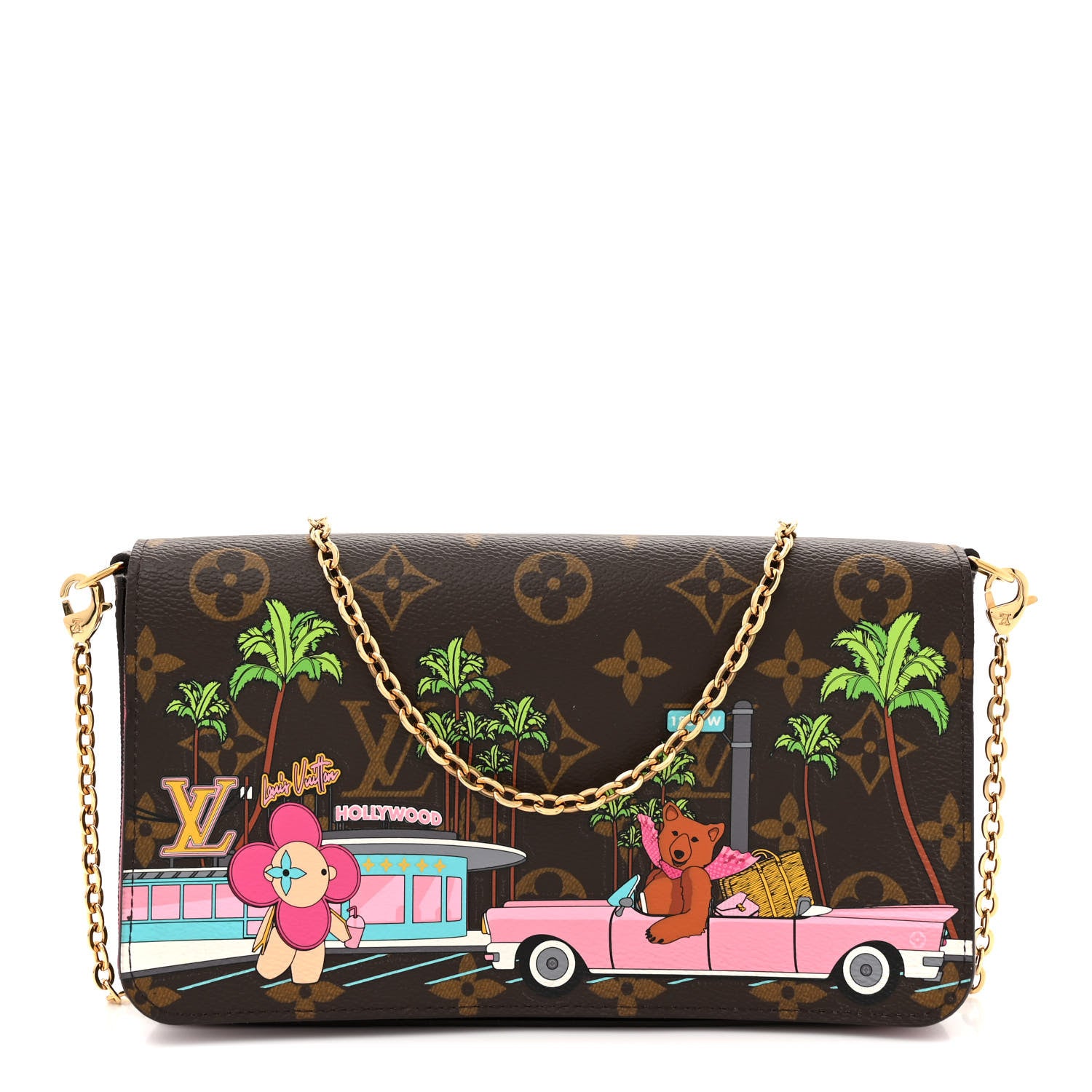 Louis Vuitton Monogram 2021 Christmas Animation Hollywood Pochette Felicie Chain Wallet Fuchsia 1 of 12
