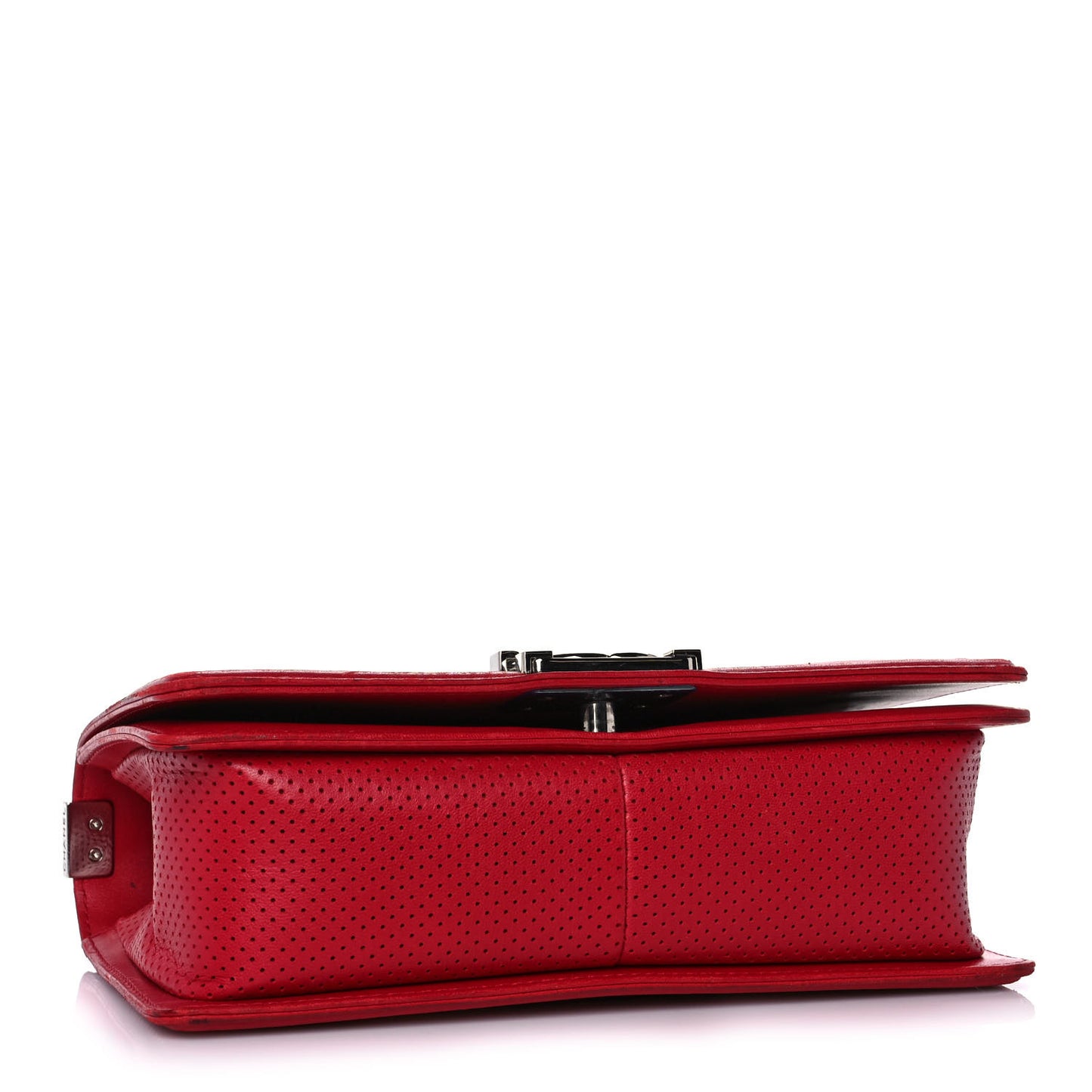 Perforated Lambskin Quilted Medium Boy Flap Red