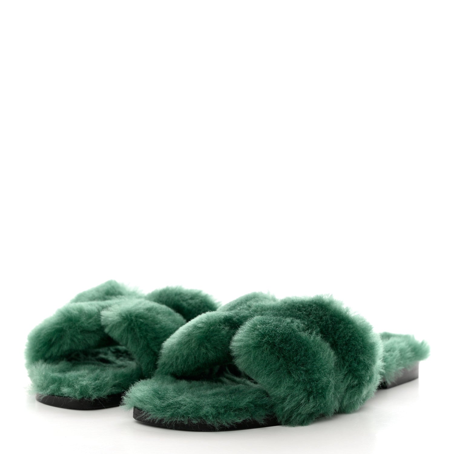Hermes Woolskin Oran Sandals 36 Vert Anglais 3 of 7