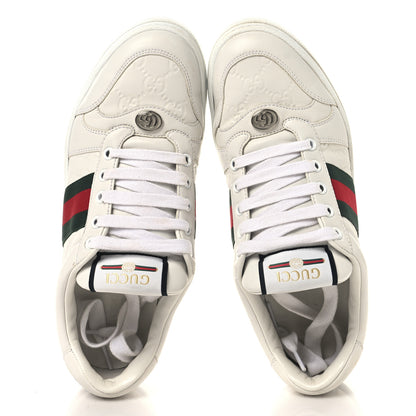 Gucci Calfskin Embossed GG Monogram Web Womens Screener Sneakers 39 White Green 5 of 9