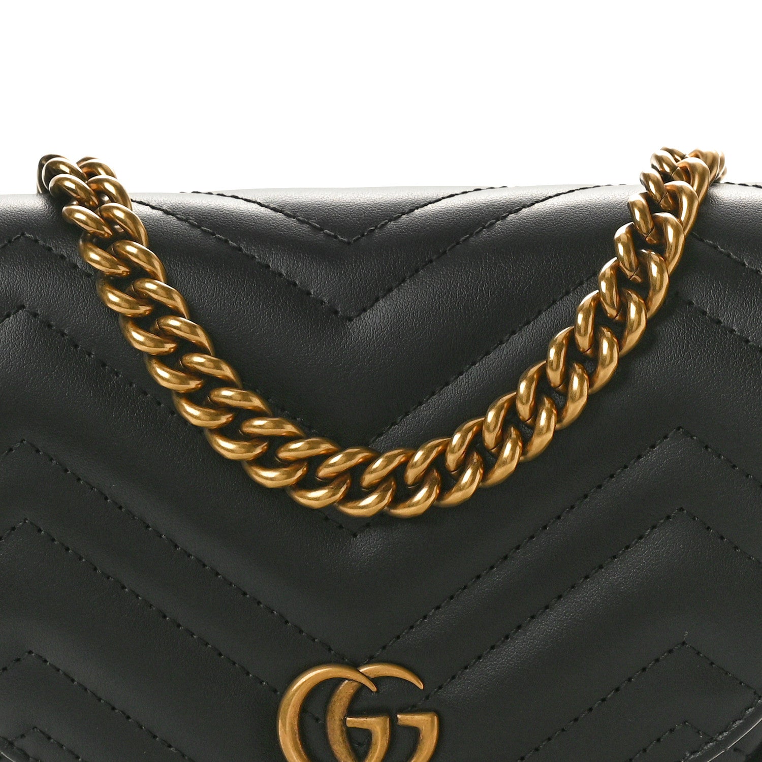 Gucci Calfskin Matelasse Mini GG Marmont Chain Half Moon Crossbody Bag Black 8 of 10
