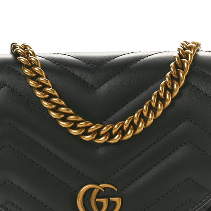 Gucci Calfskin Matelasse Mini GG Marmont Chain Half Moon Crossbody Bag Black 8 of 10