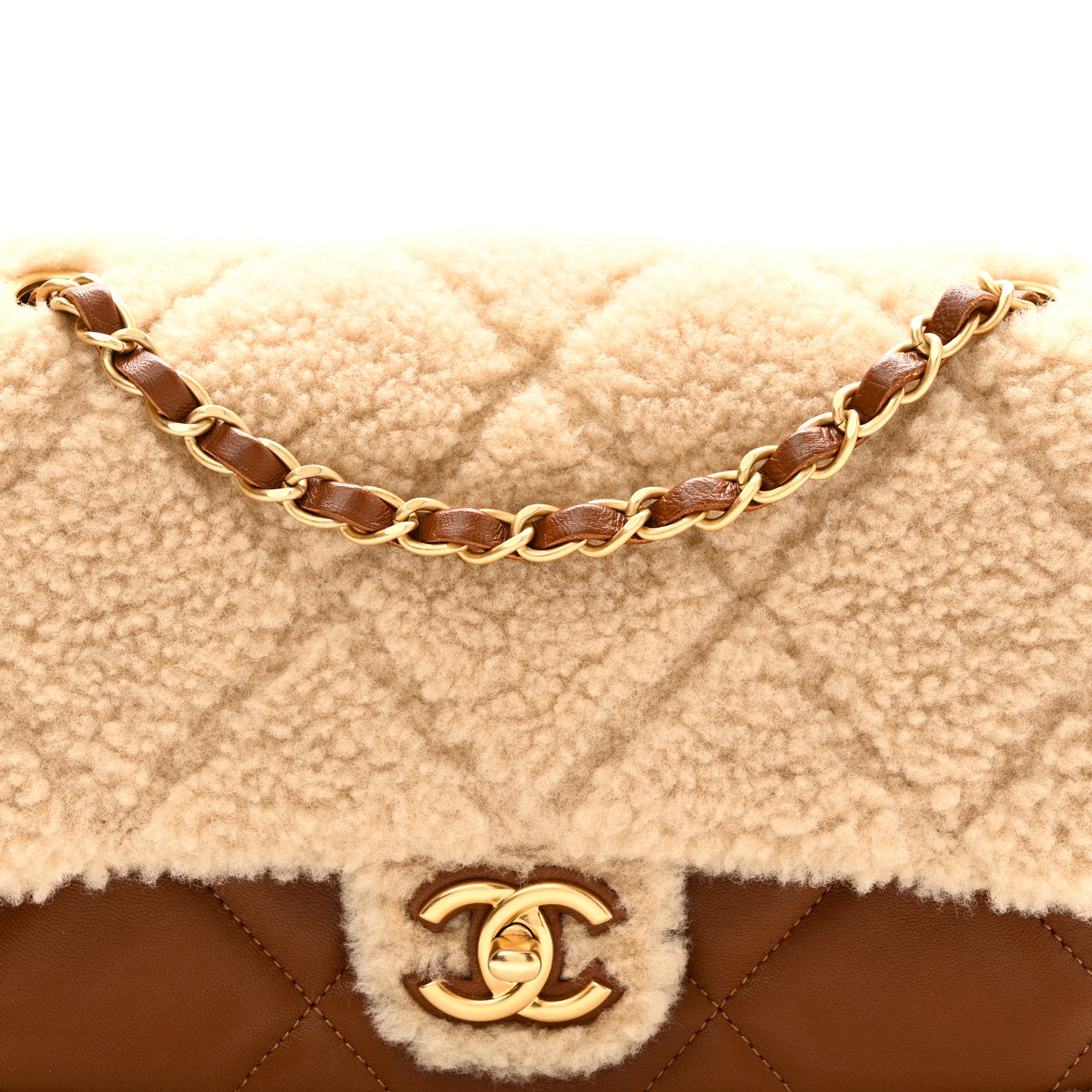 Chanel Shearling Lambskin Quilted Furry Coco Flap Beige Brown 8 of 10