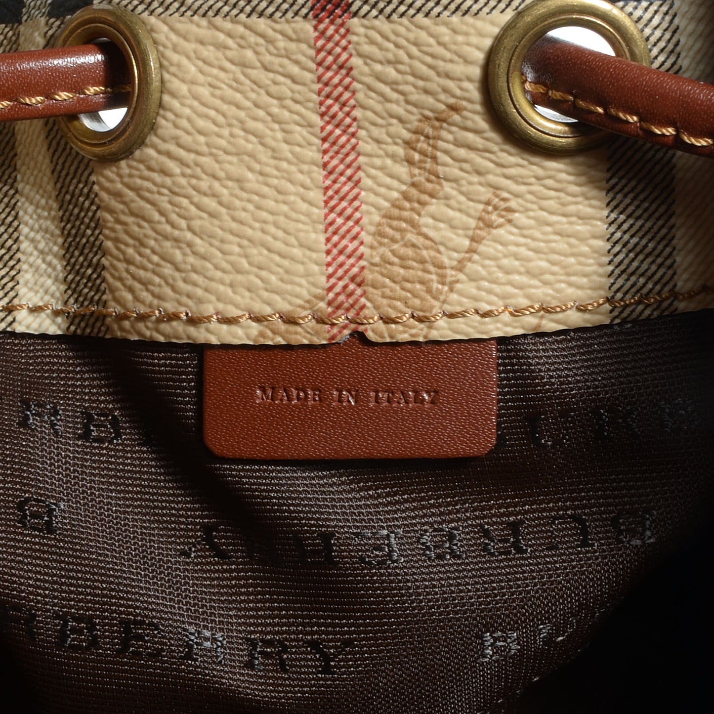 Haymarket Check Drawstring Bucket Bag Tan