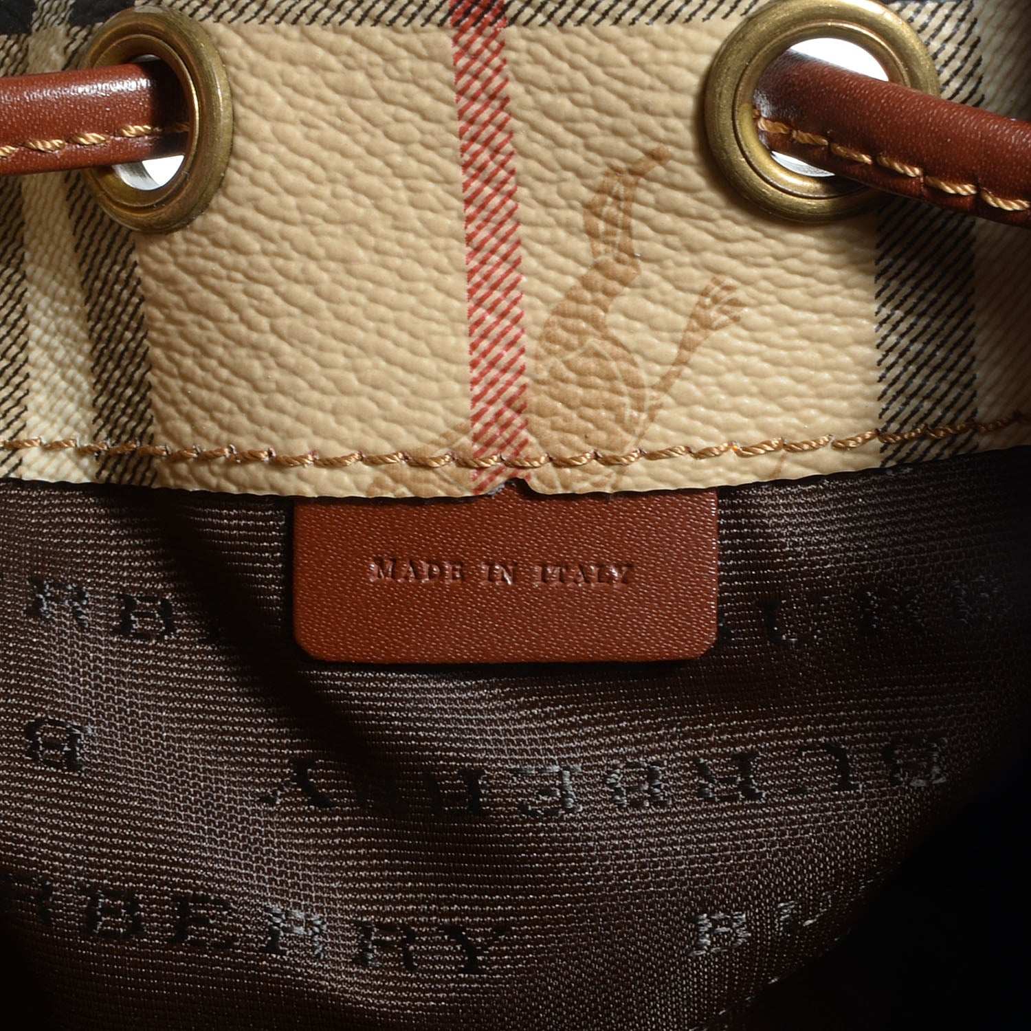 Burberry Haymarket Check Drawstring Bucket Bag Tan 6 of 10