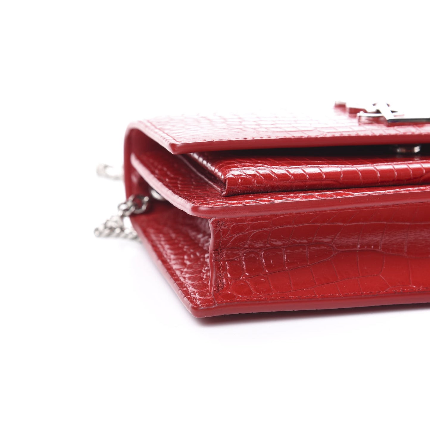Calfskin Crocodile Embossed Monogram Sunset Chain Wallet Rouge Eros
