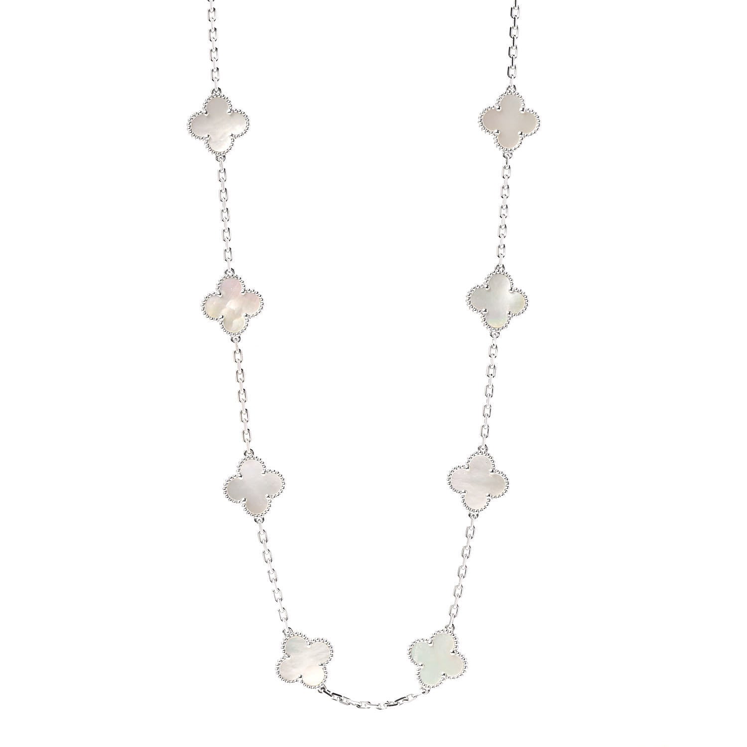 Van Cleef & Arpels 18K White Gold Mother of Pearl 20 Motifs Vintage Alhambra Necklace 1 of 7