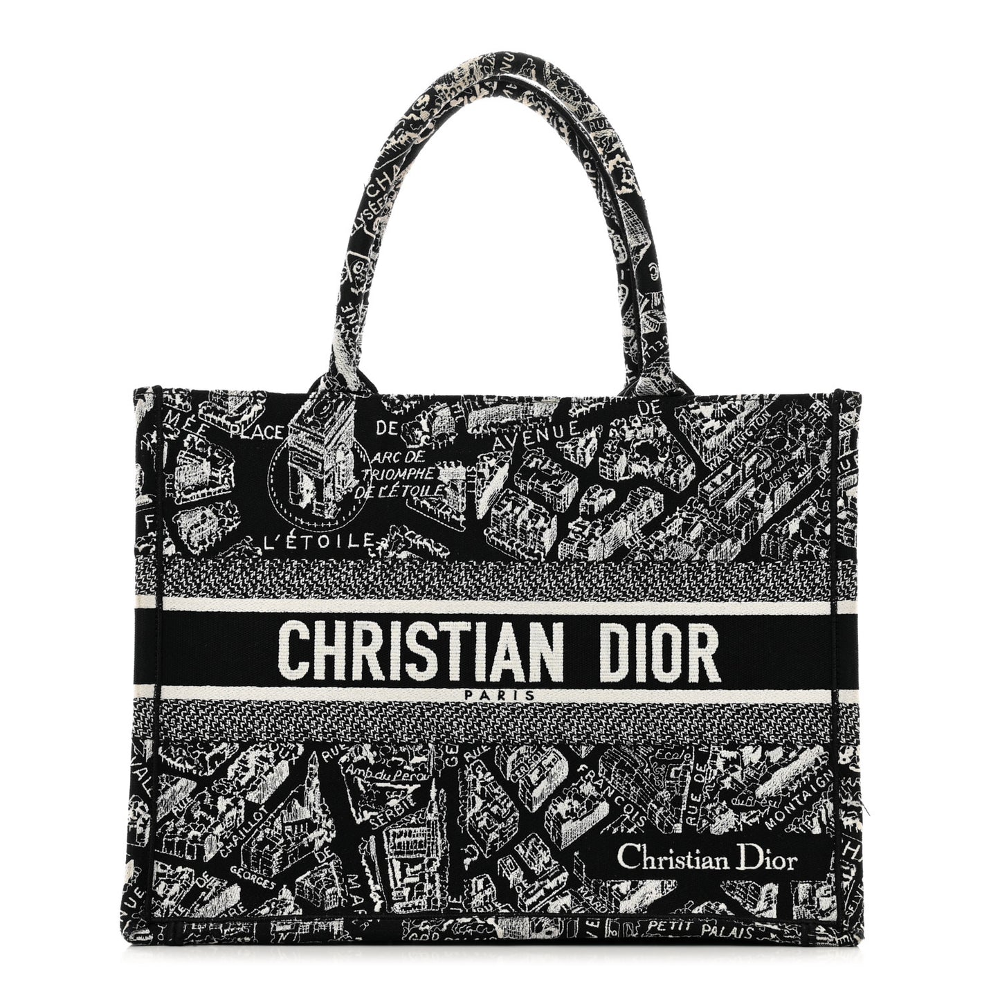Canvas Embroidered Medium Plan De Paris Book Tote Black White