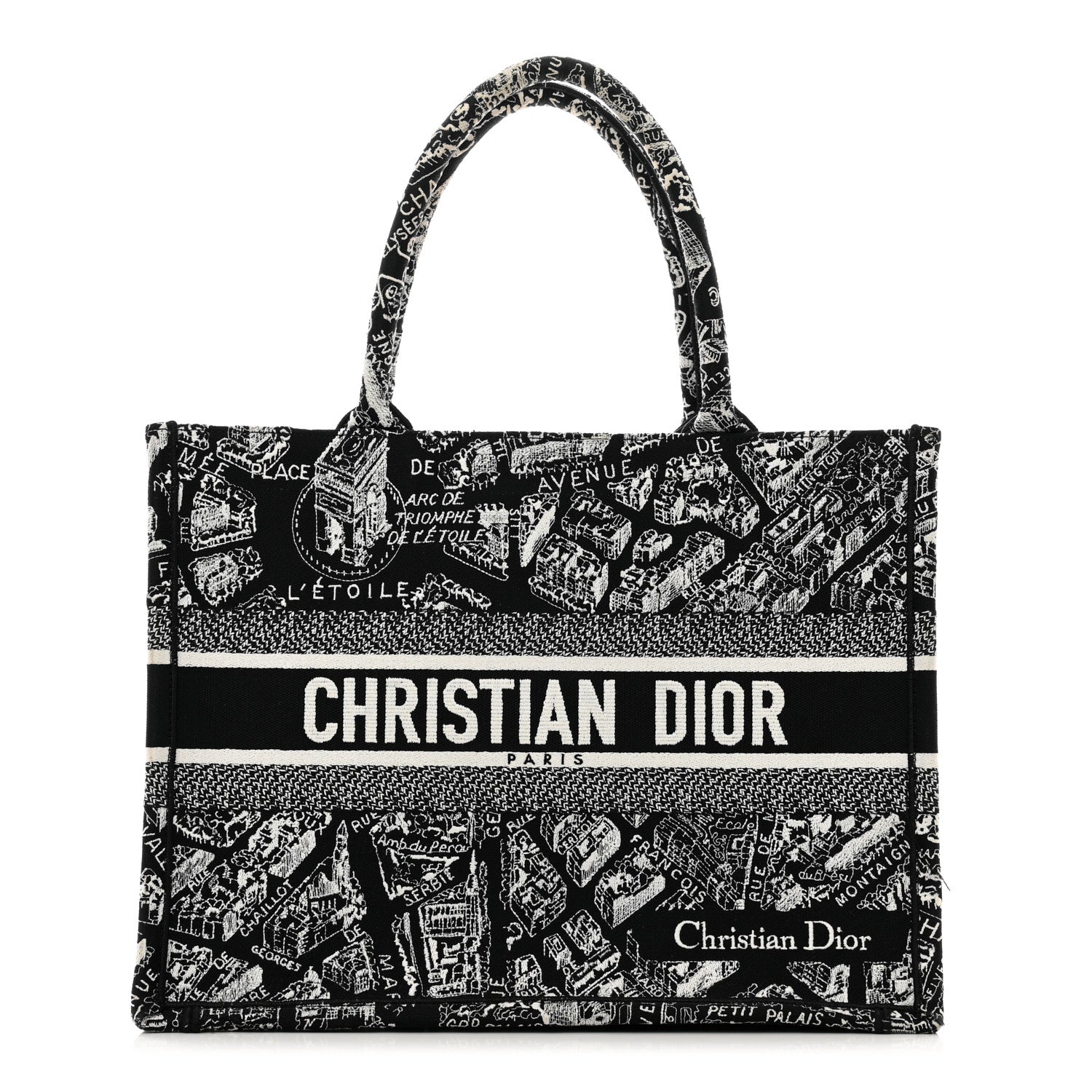 Christian Dior Canvas Embroidered Medium Plan De Paris Book Tote Black White 1 of 12