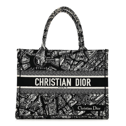 Christian Dior Canvas Embroidered Medium Plan De Paris Book Tote Black White 1 of 12