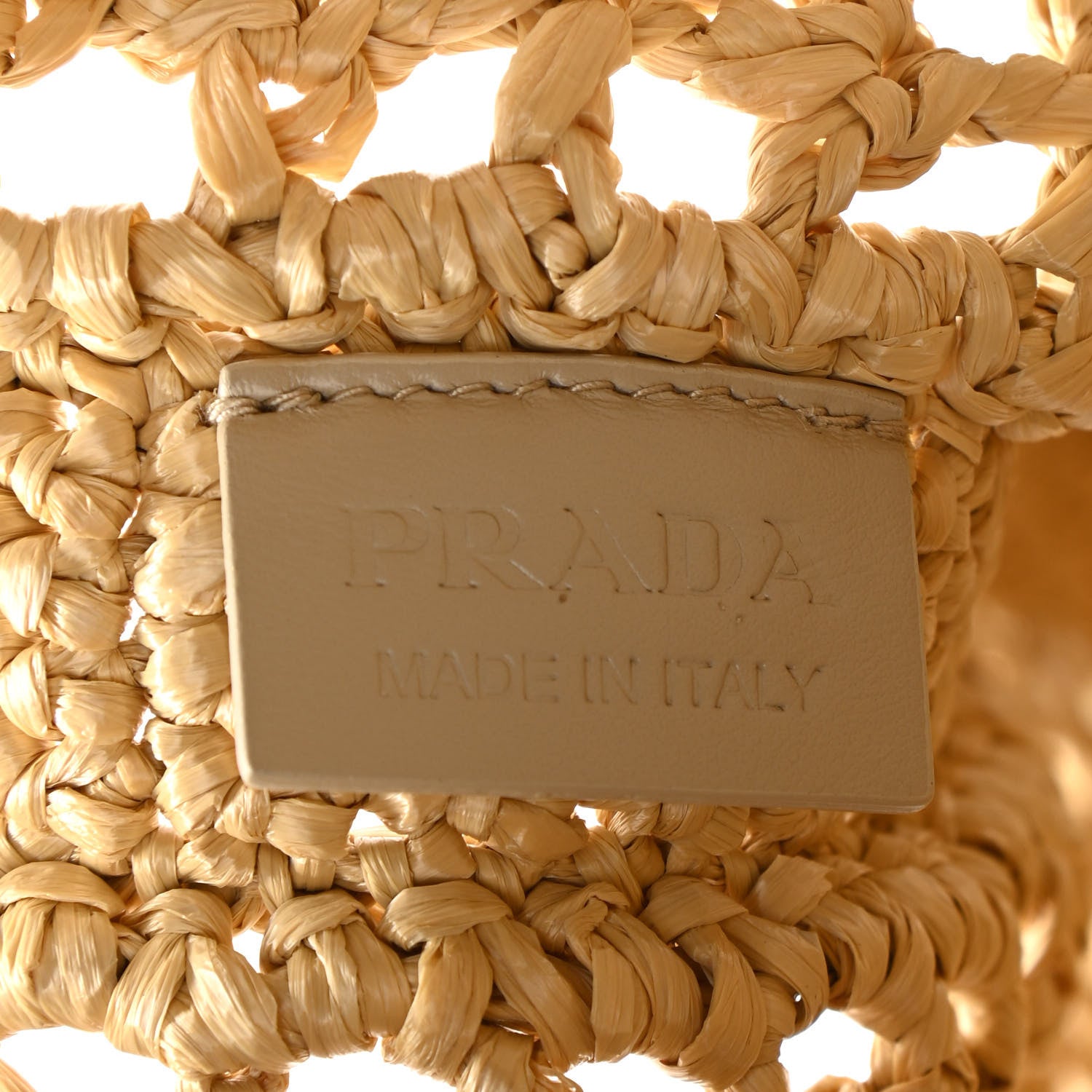 Prada Yarn Raffia Effect Crochet Logo Embroidered Tote Bag Naturale 6 of 9