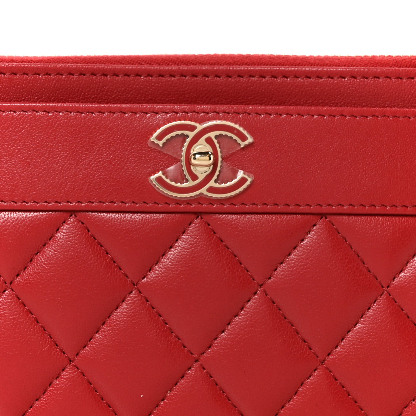 Sheepskin Quilted Mademoiselle Vintage Zip Pouch Red