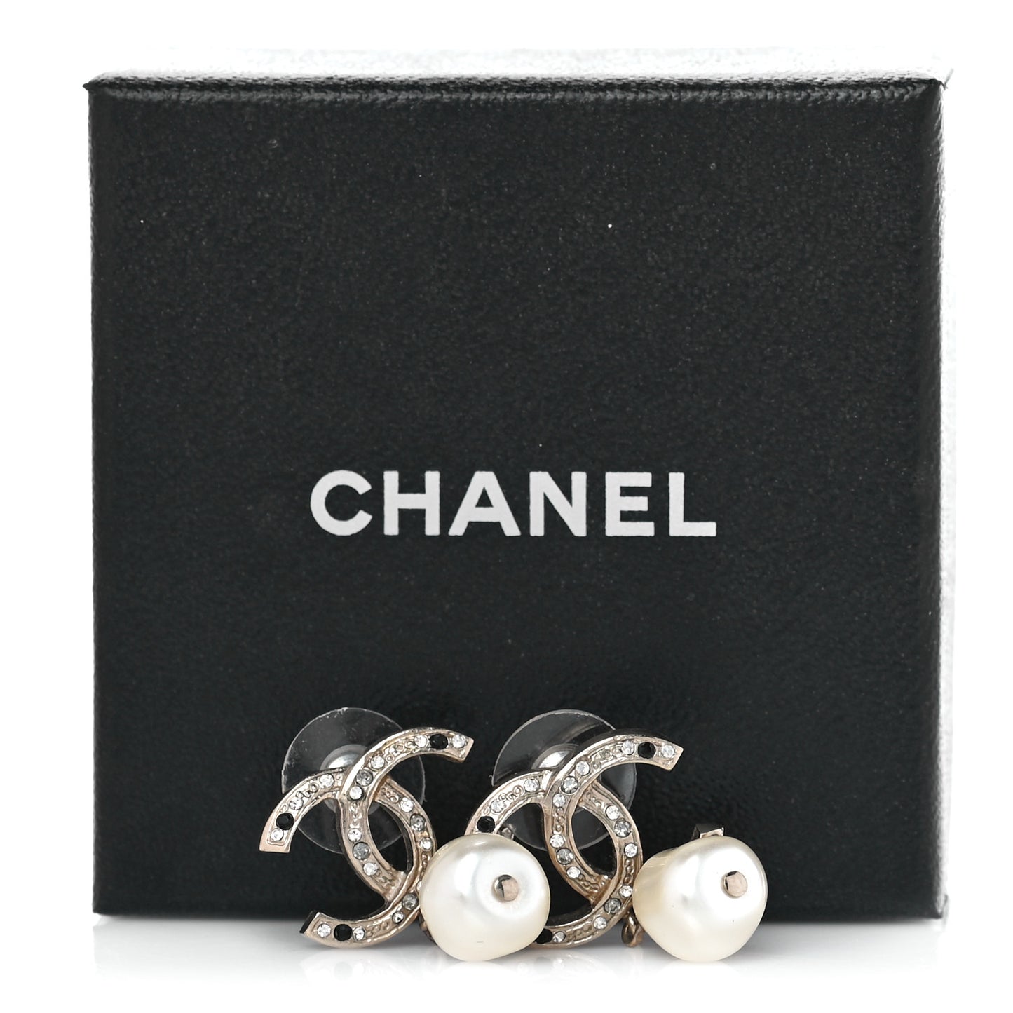Crystal Pearl CC Drop Earrings Gold Black