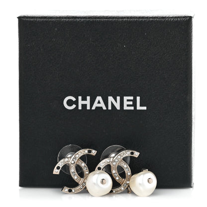 Chanel Crystal Pearl CC Drop Earrings Gold Black 5 of 5