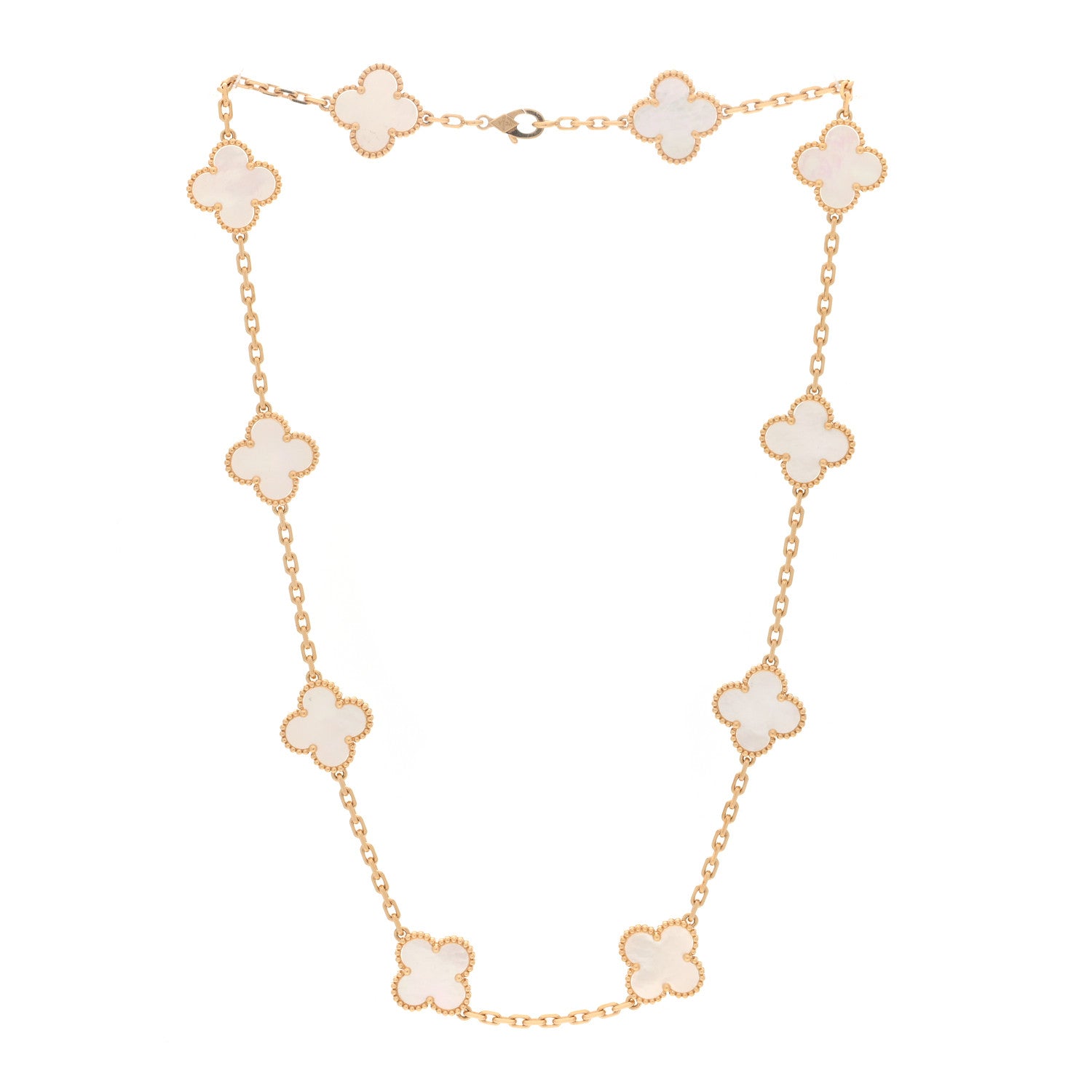 Van Cleef & Arpels 18K Yellow Gold Mother of Pearl 10 Motifs Vintage Alhambra Necklace 3 of 4