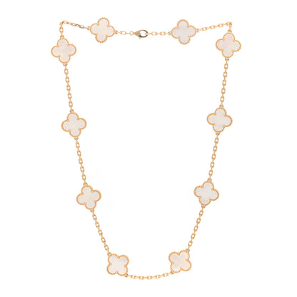 Van Cleef & Arpels 18K Yellow Gold Mother of Pearl 10 Motifs Vintage Alhambra Necklace 3 of 4
