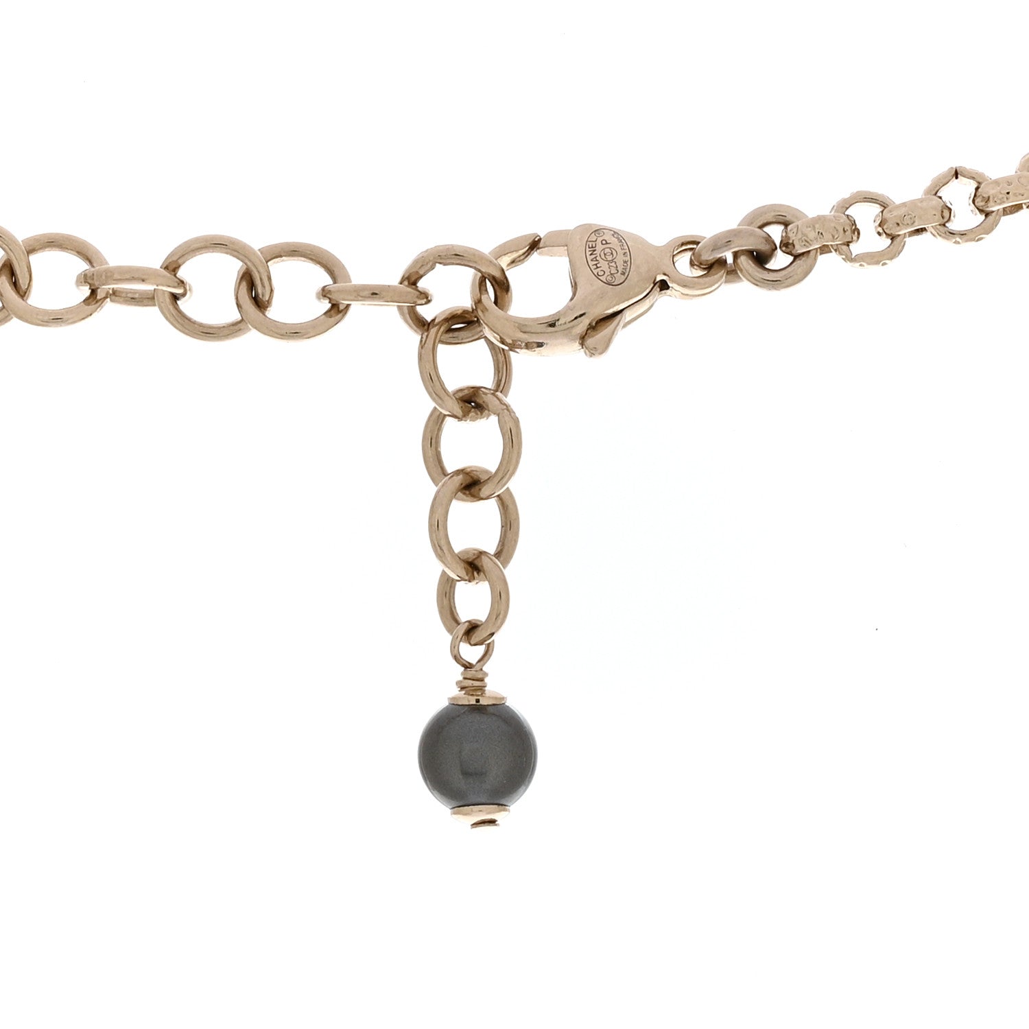 Chanel Pearl Resin Crystal Heart CC Pendant Chain Necklace Ruthenium Light Gold 5 of 5