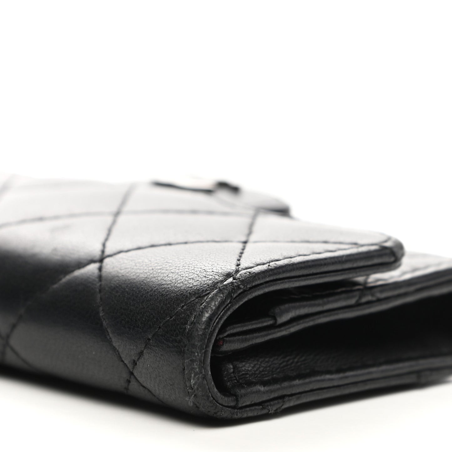 Lambskin Quilted Flap Card Holder Wallet Black