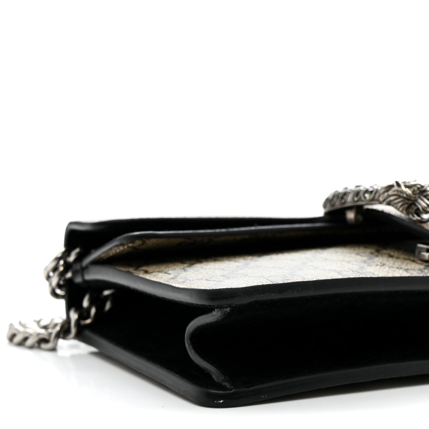 GG Supreme Monogram Suede Crystal Small Dionysus Shoulder Bag Beige Ebony Black