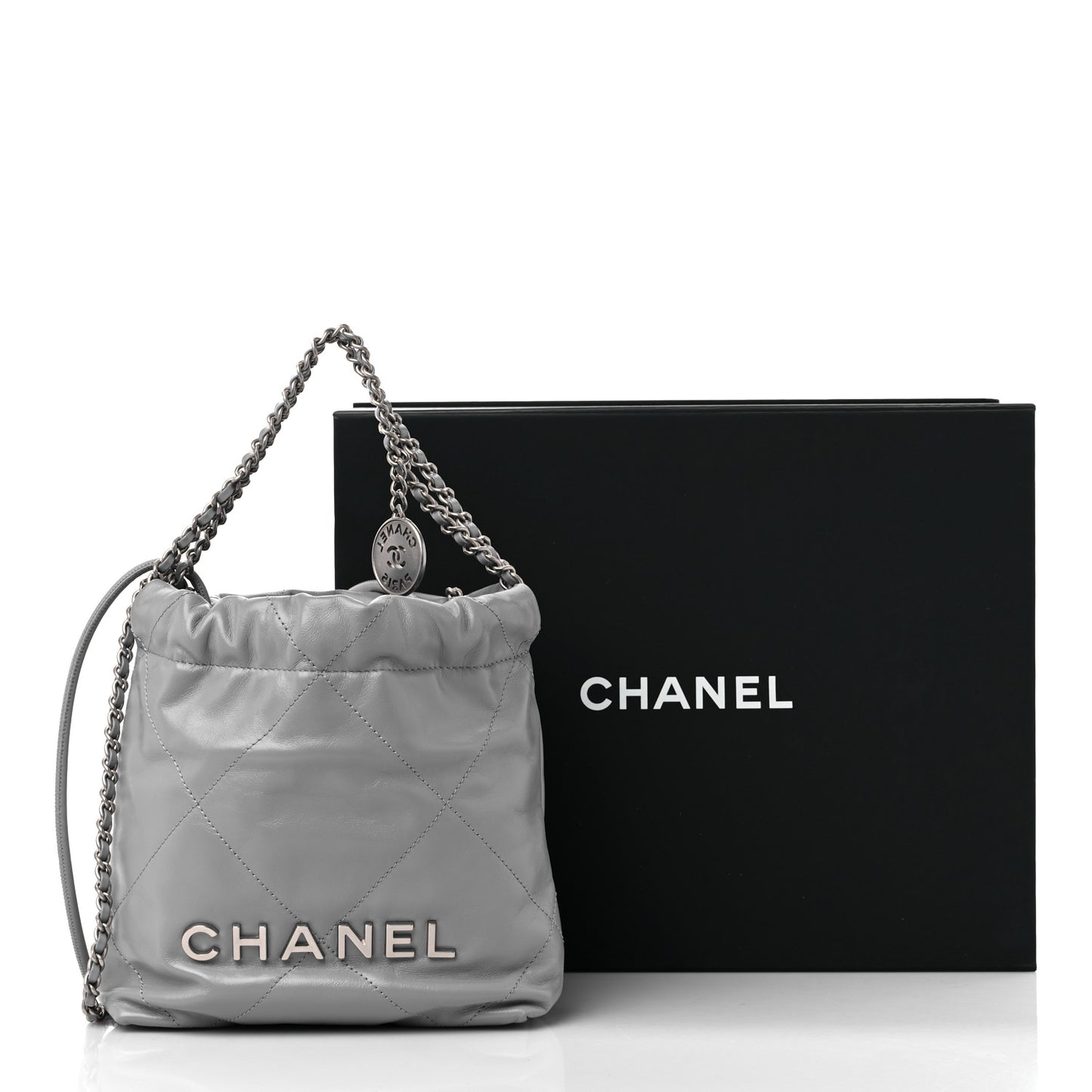 Shiny Calfskin Quilted Mini Chanel 22 Grey