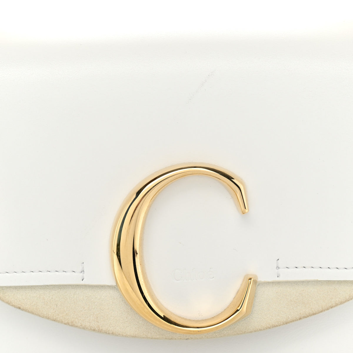 Shiny Calfskin Suede Mini C Double Carry Brilliant White