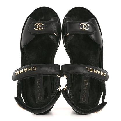 Chanel Shiny Calfskin Logo Platform Sandals 39 Black 2 of 10