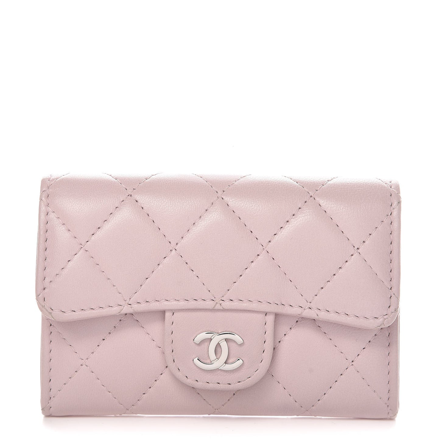 Lambskin Quilted Card Holder Light Pink