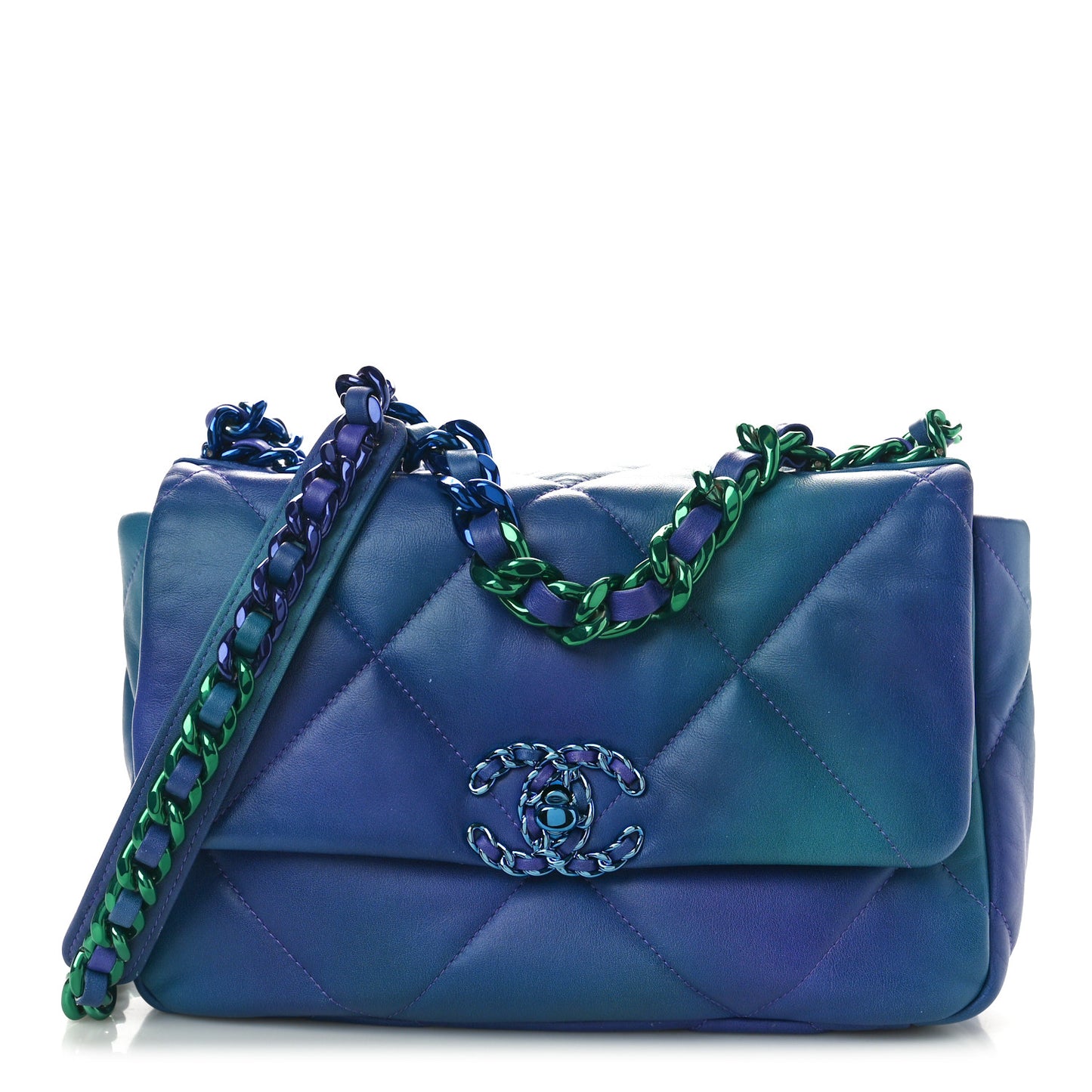 Tie Dye Calfskin Quilted Medium Chanel 19 Flap Blue Purple