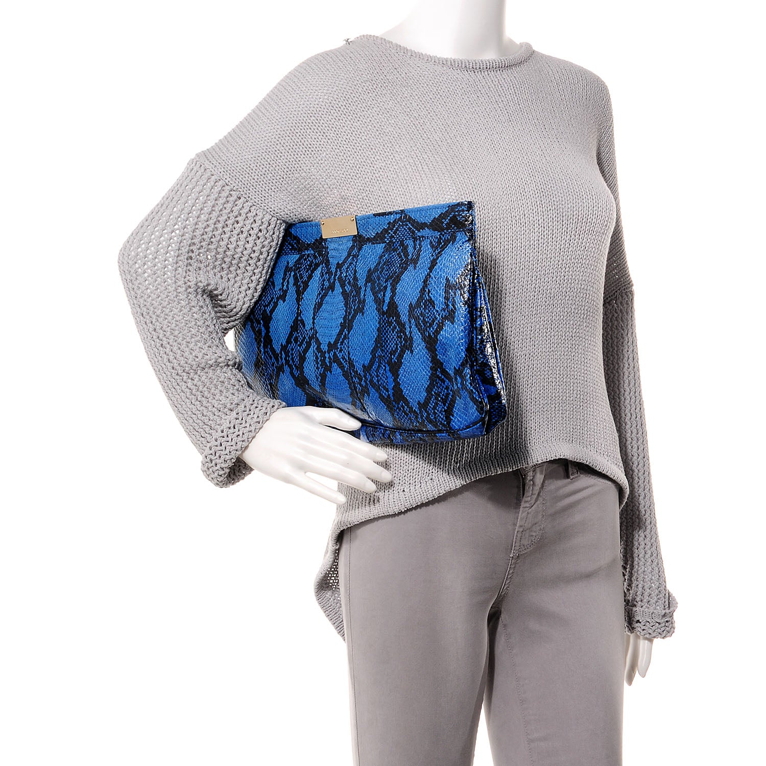 Jimmy Choo Snake Embossed Zulu Canvas Clutch Blue 2 of 17