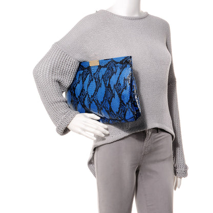 Jimmy Choo Snake Embossed Zulu Canvas Clutch Blue 2 of 17