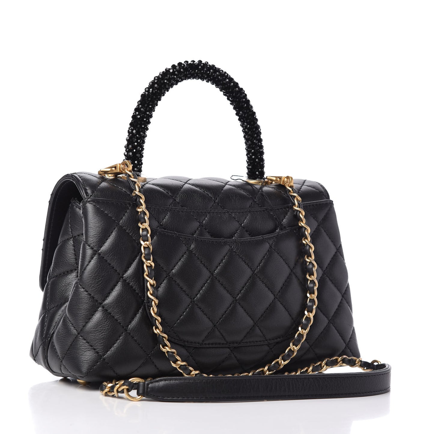 Calfskin Strass Quilted Mini Coco Handle Flap Black