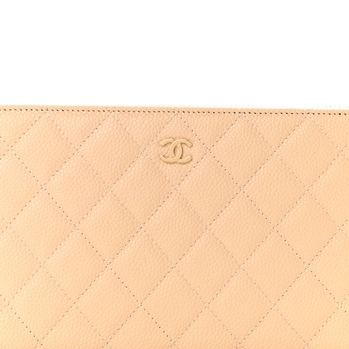 Caviar Quilted Large Zip Around Organizer Wallet Beige