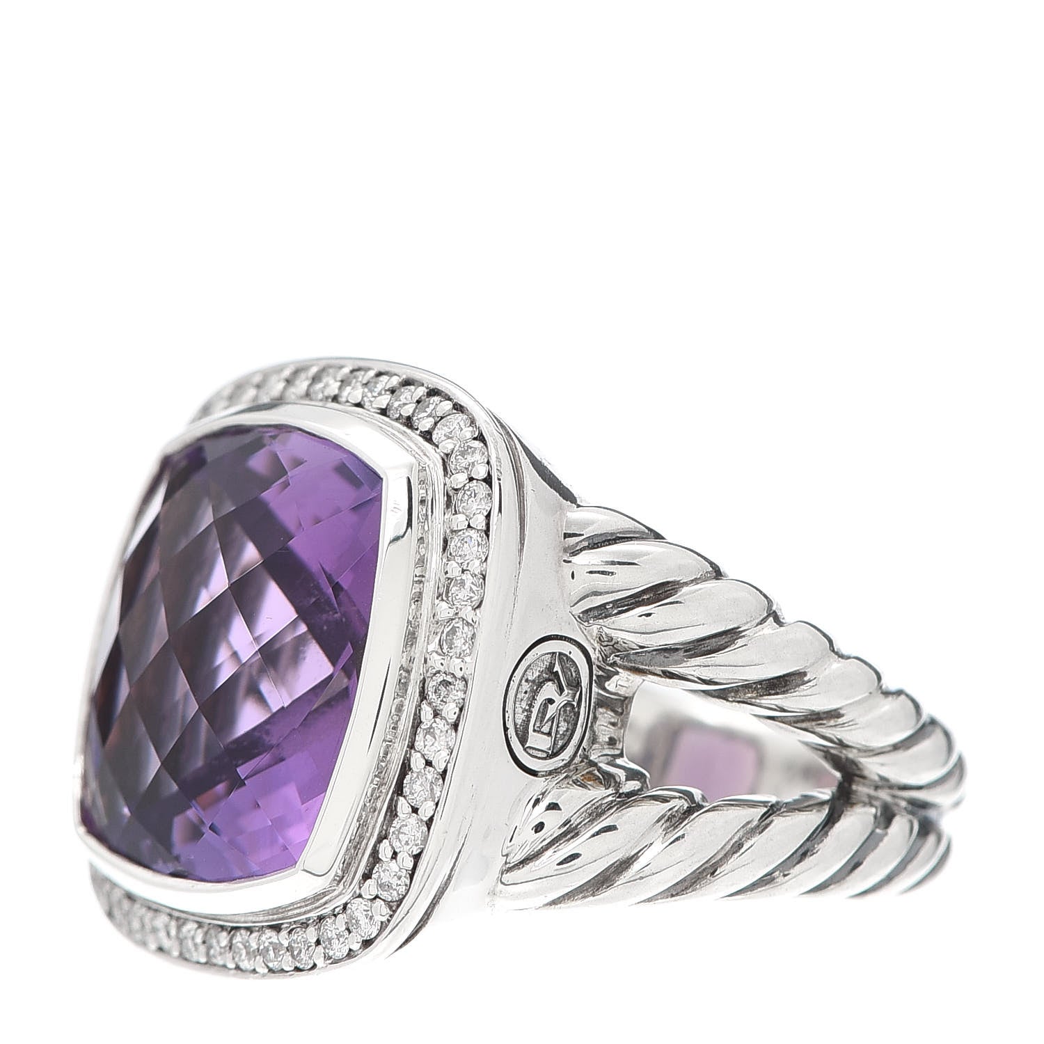 David Yurman Sterling Silver Diamond Amethyst 14mm Albion Ring 55 7.25 3 of 6
