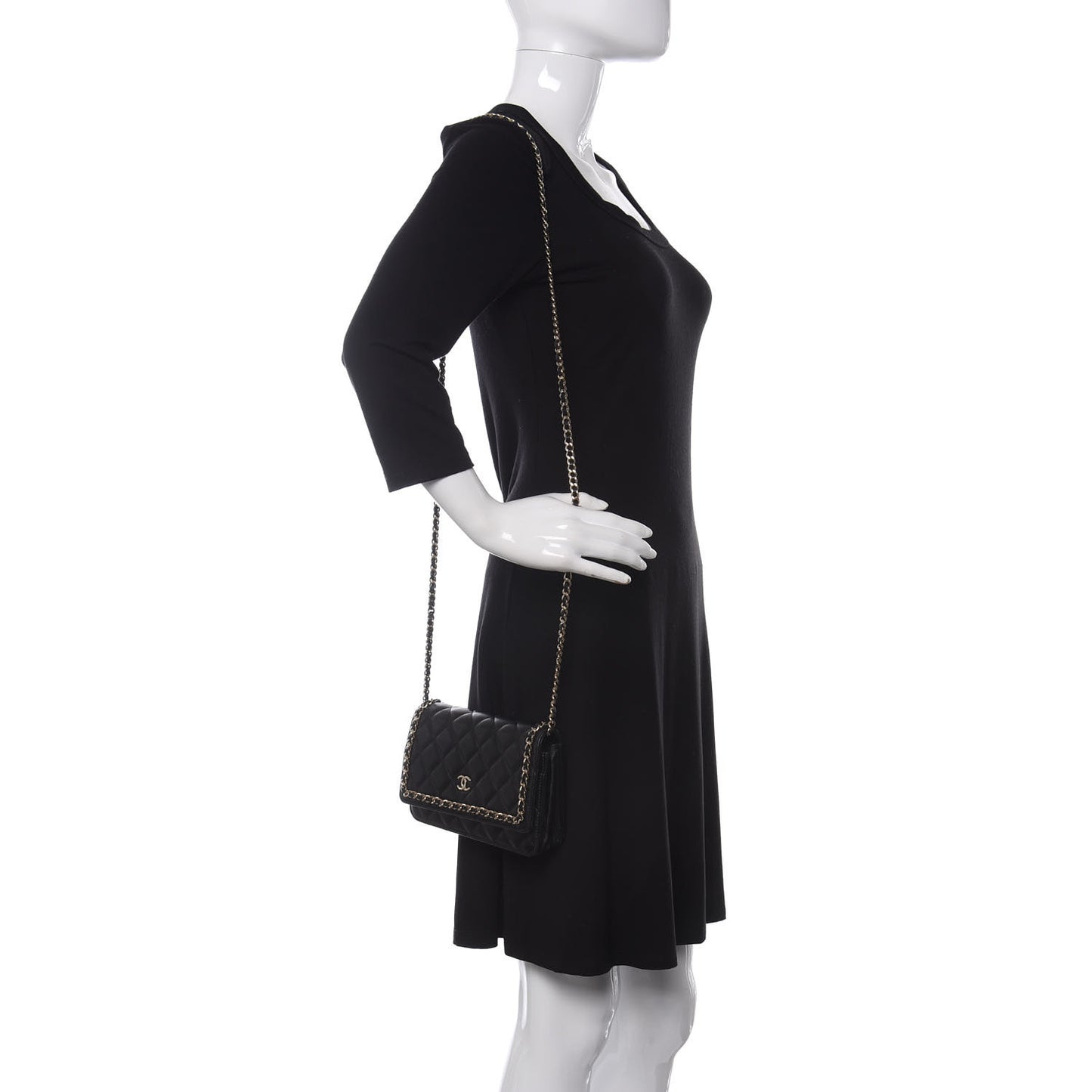 Lambskin Quilted Chain Around Wallet On Chain WOC Black