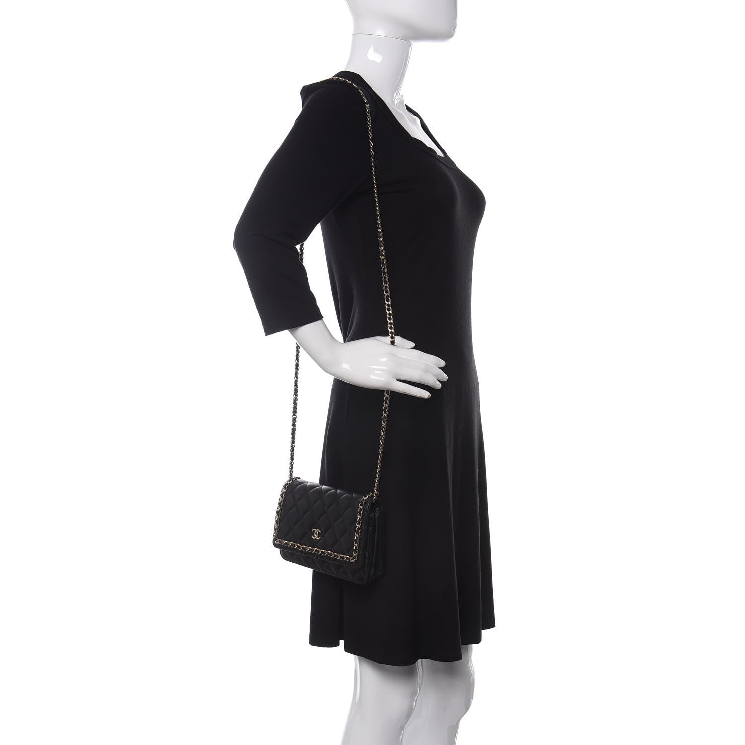 Chanel Lambskin Quilted Chain Around Wallet On Chain WOC Black 2 of 12