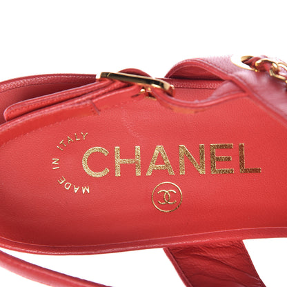 Chanel Lambskin Chain Clover Sandals 38 Red 6 of 10