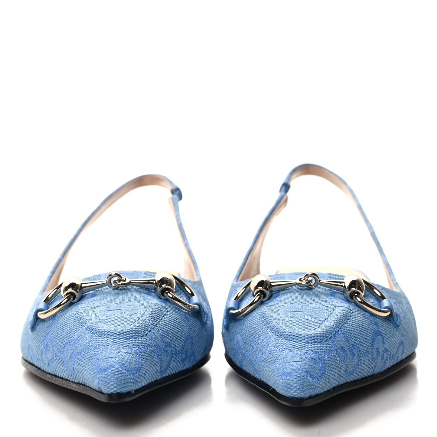 Canvas GG Monogram Horsebit Womens Slingback Ballet Flat 37.5 Light Blue