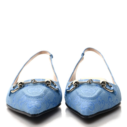 Gucci Canvas GG Monogram Horsebit Womens Slingback Ballet Flat 37.5 Light Blue 2 of 9