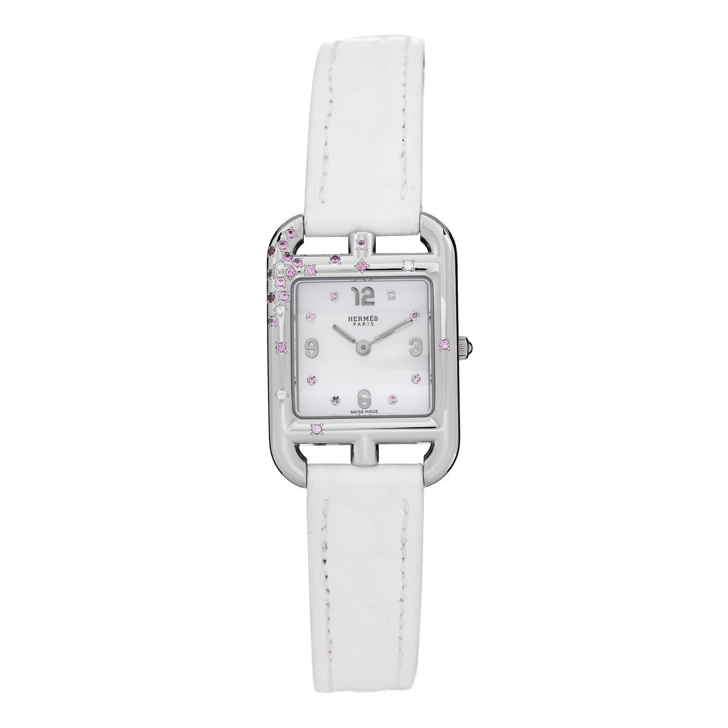 Hermes Stainless Steel Alligator Diamond Pink Sapphire Mother of Hermes Stainless Steel Alligator Diamond Pink Sapphire Mother of