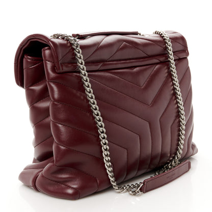 Saint Laurent Calfskin Y Quilted Monogram Medium Loulou Chain Satchel Rouge Legion 3 of 11