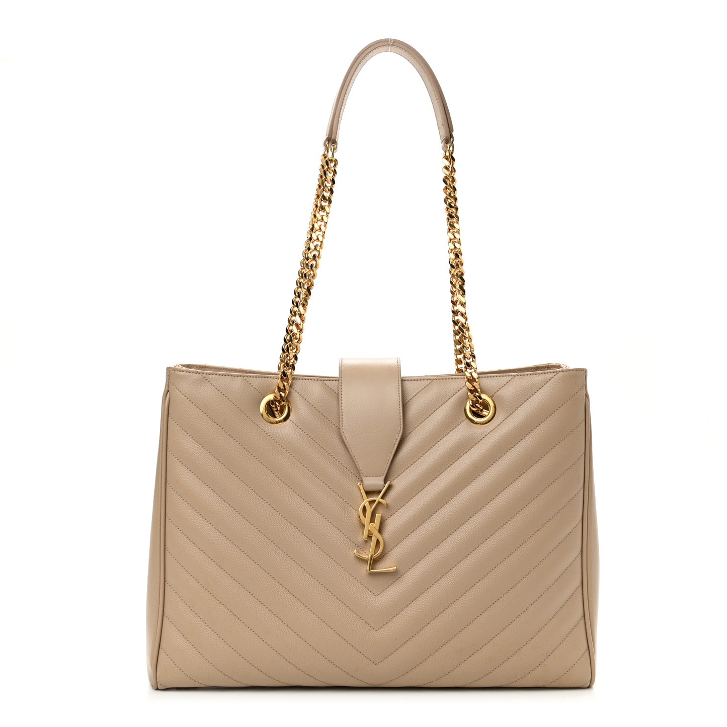 Grain De Poudre Matelasse Chevron Monogram Shopping Bag Dark Beige