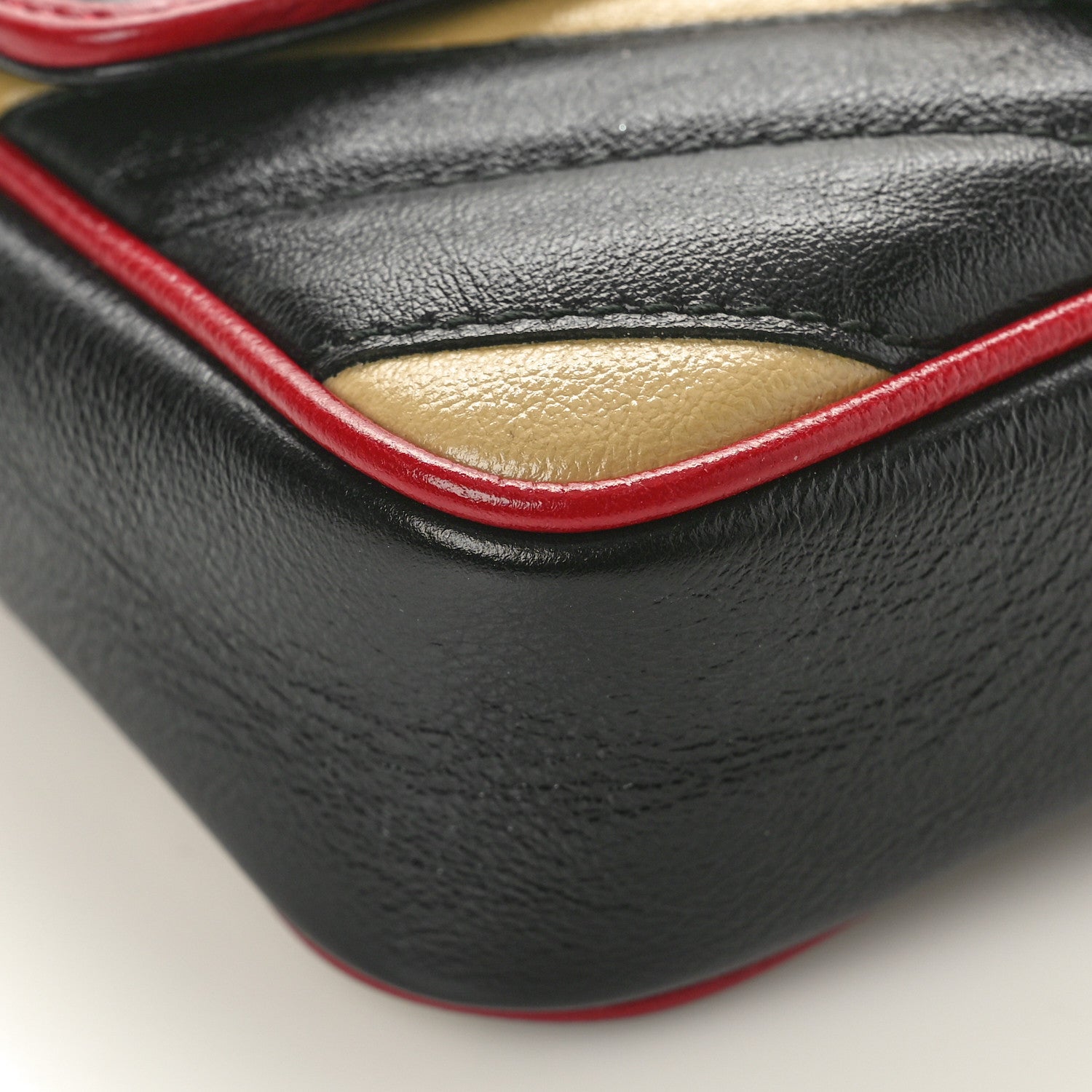 Gucci Vintage Effect Calfskin Matelasse Diagonal Striped Super Mini Torchon GG Marmont Shoulder Bag Black Beige 9 of 10