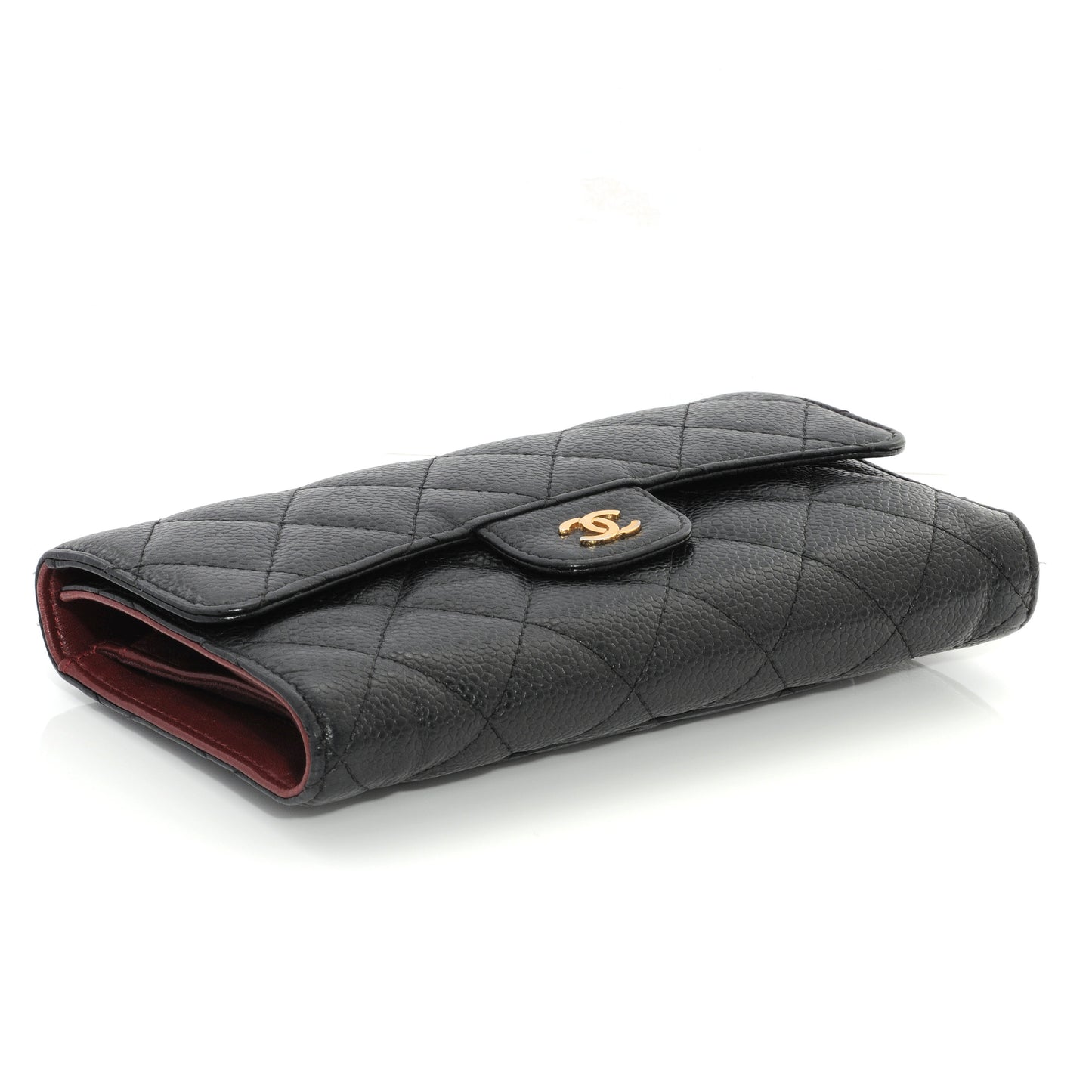 Caviar Quilted Long Flap Wallet Black