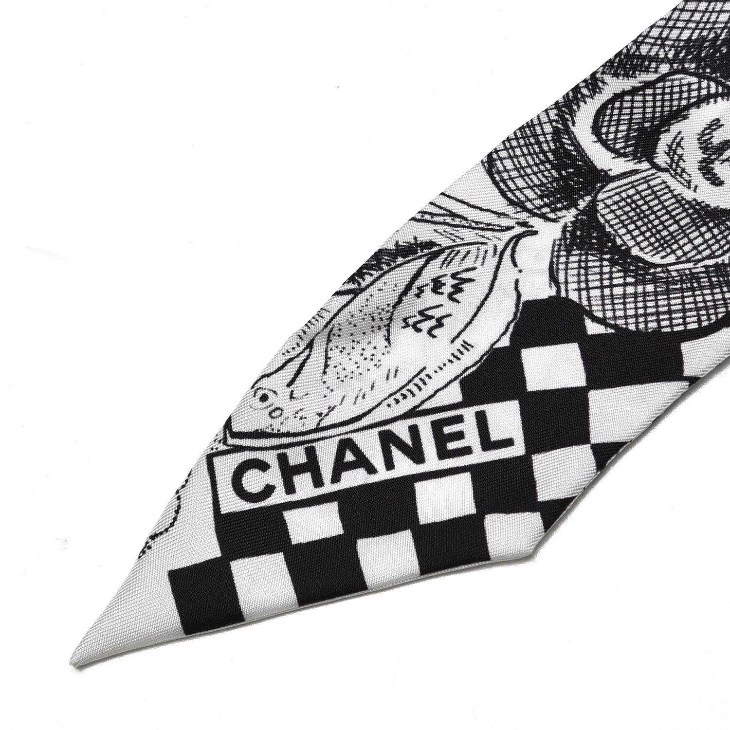 Chanel Silk CC Camellia Scarf Black White 3 of 4