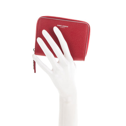 Saint Laurent Grained Calfskin Rive Gauche Compact Zip Around Wallet Red 2 of 7
