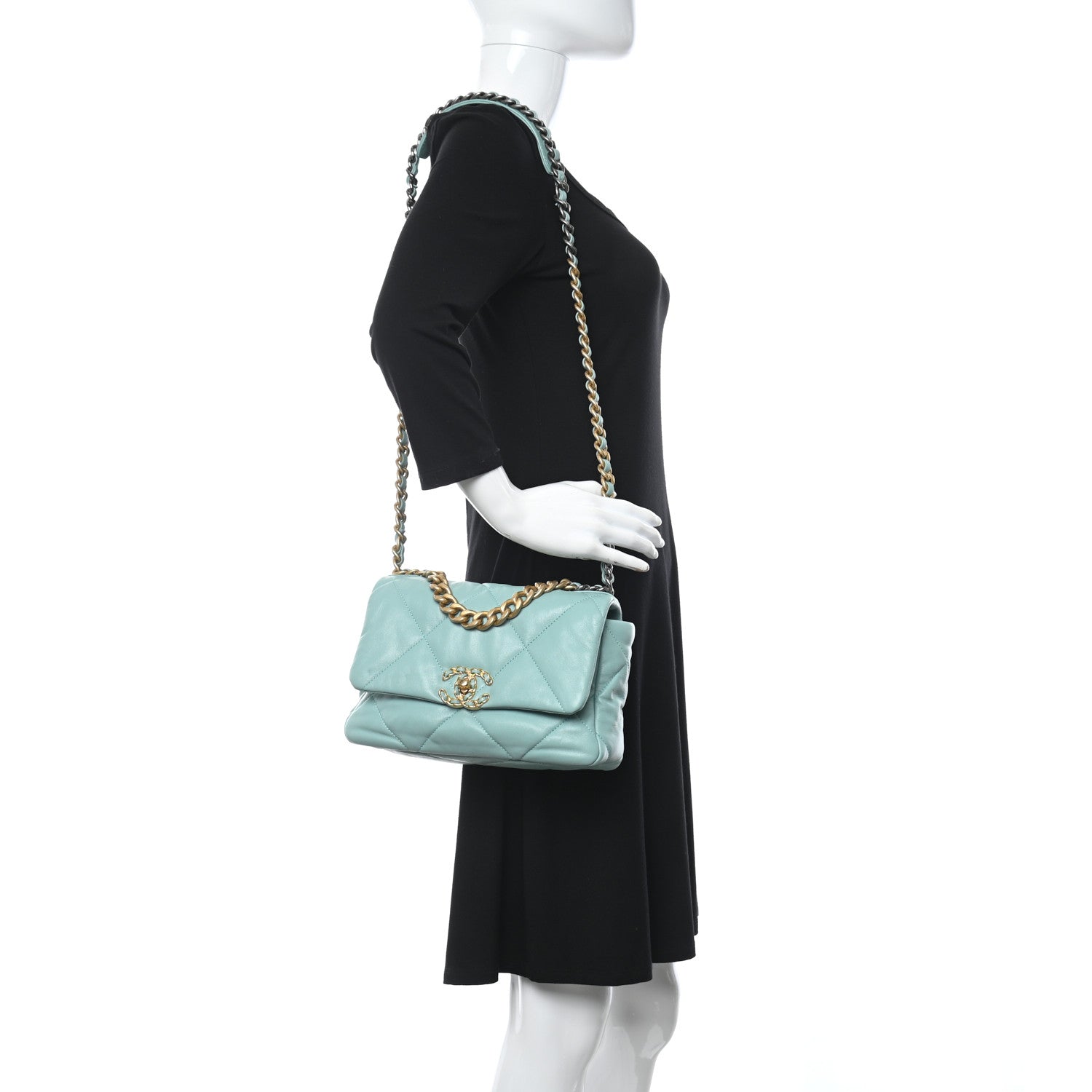 Chanel Goatskin Quilted Medium Chanel 19 Flap Light Blue 2 of 10
