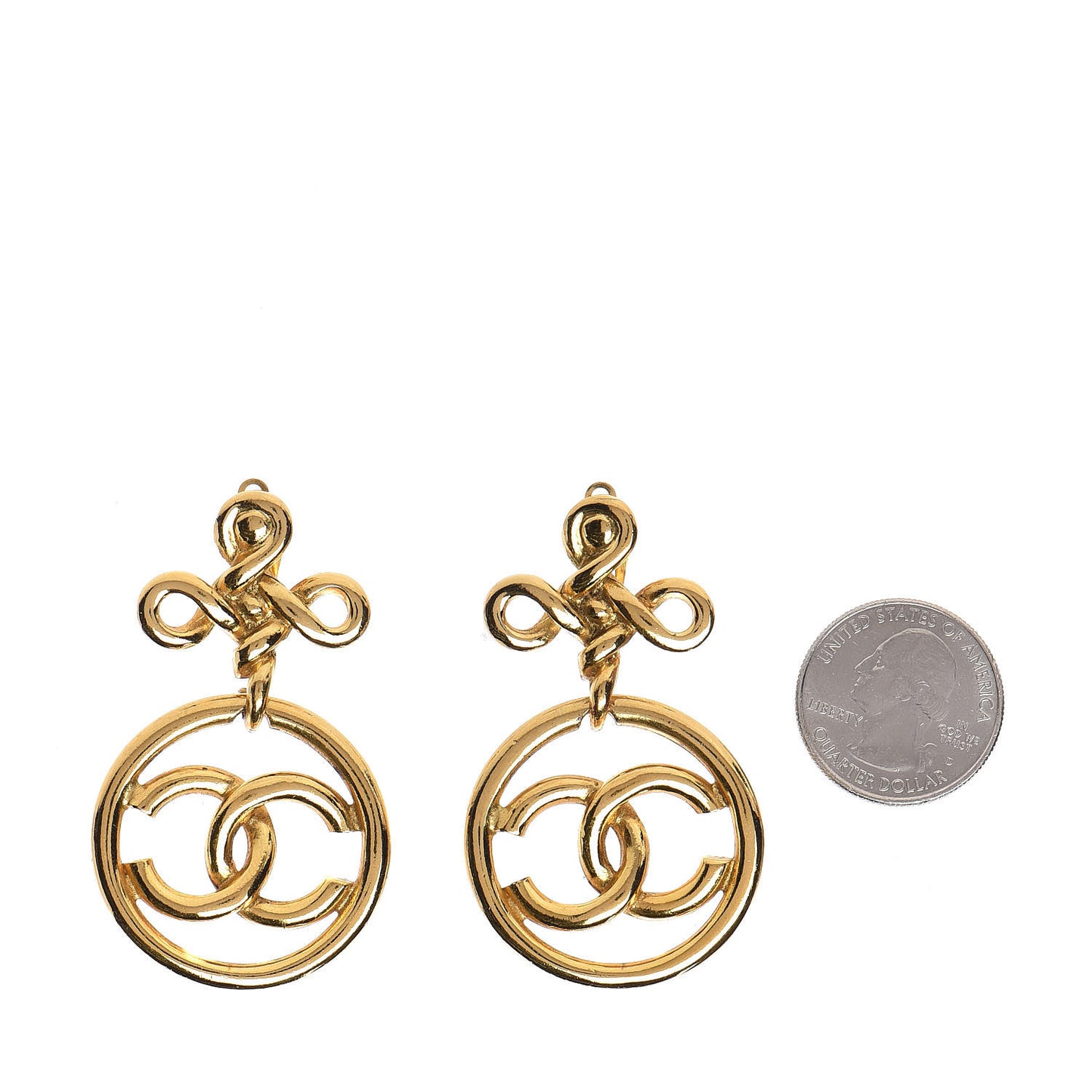 Large CC Drop Clip On Earrings Gold