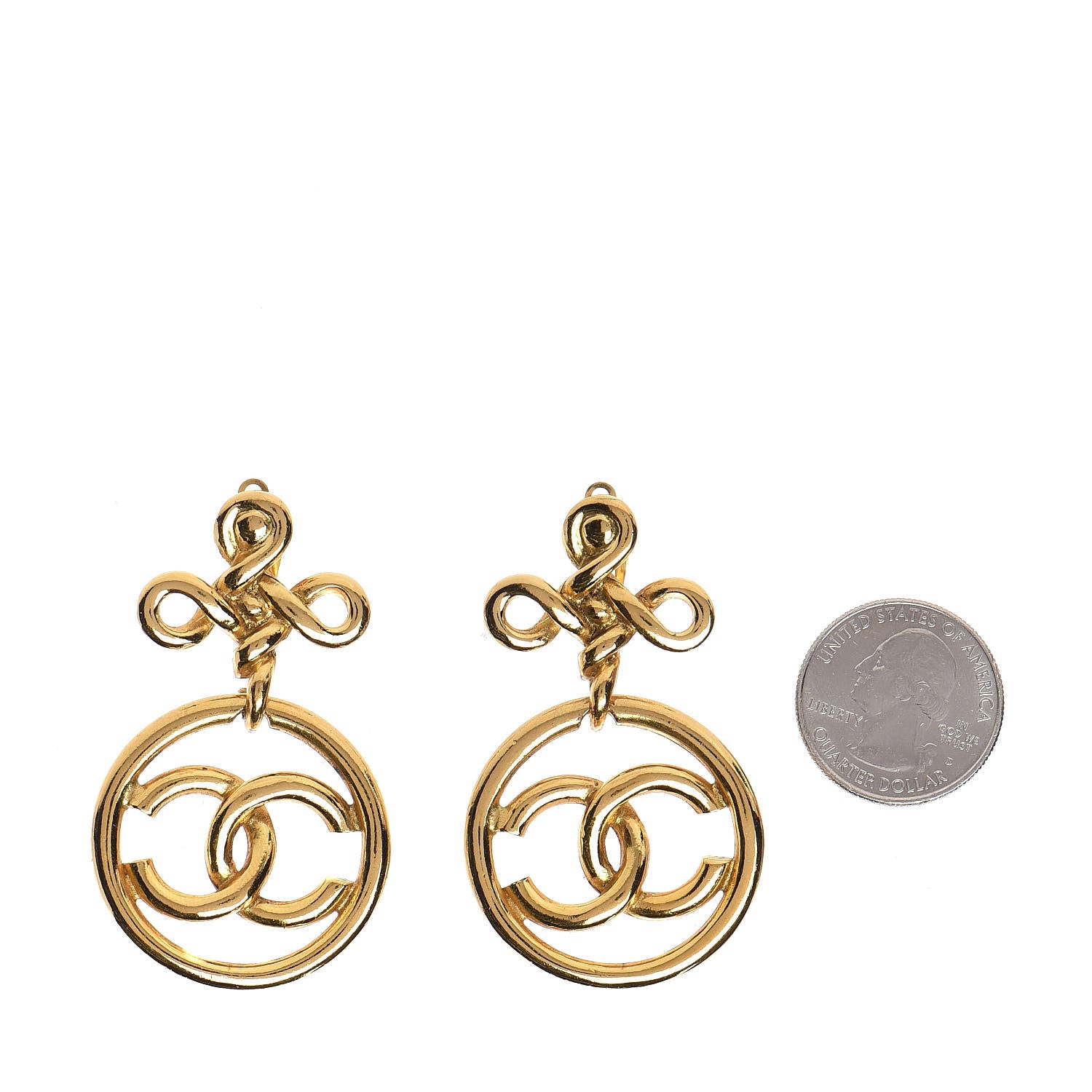Chanel Large CC Drop Clip On Earrings Gold 2 of 5