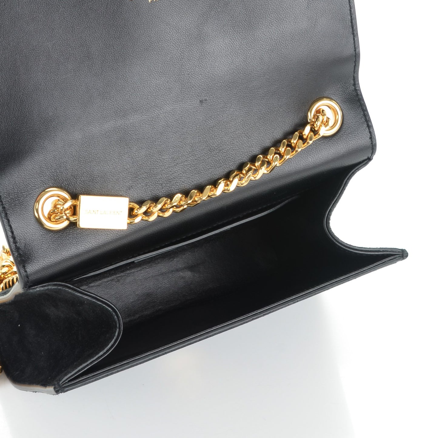 Suede Small Classic Monogram Kate Tassel Satchel Black