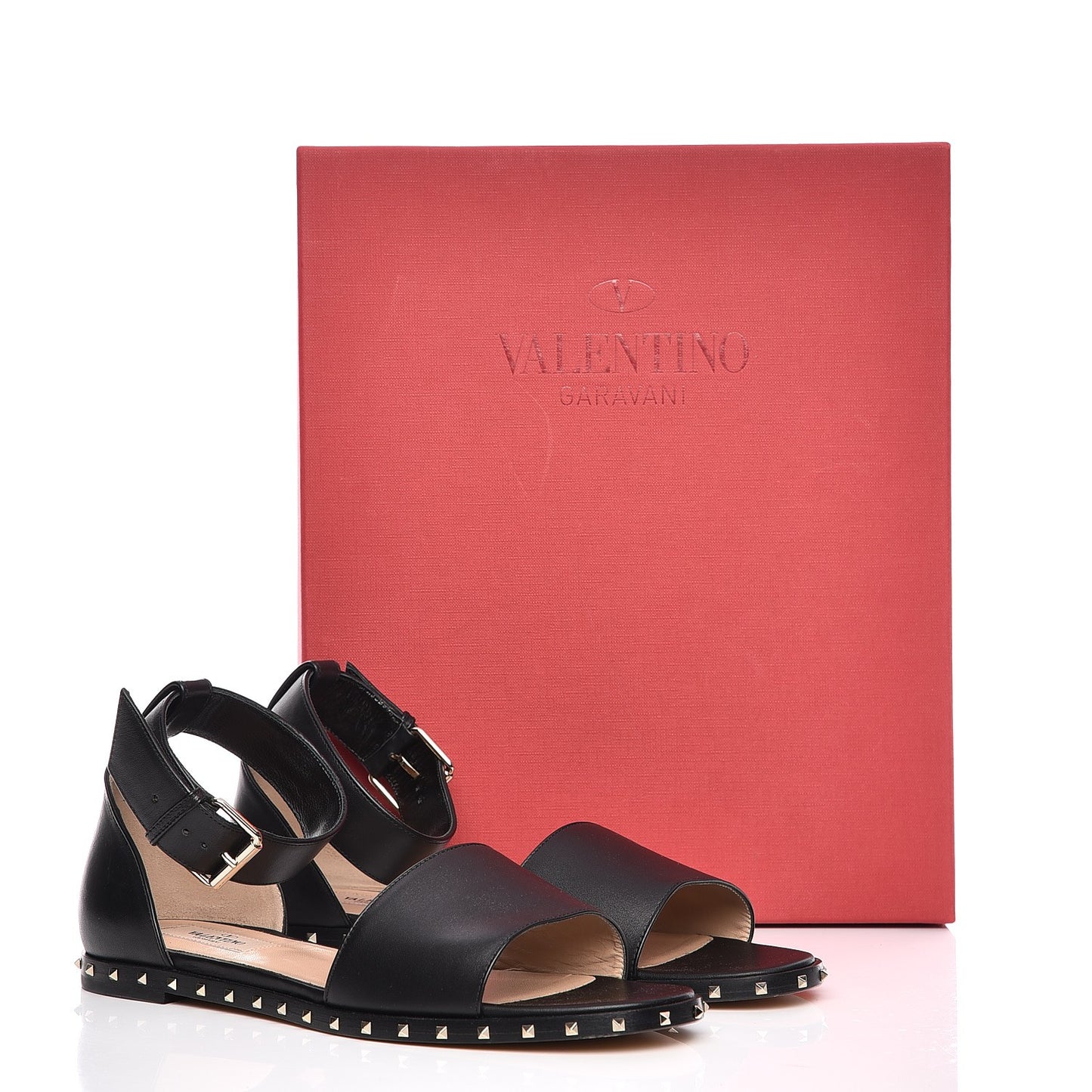 Nappa Soul Rockstud Ankle Strap Flat Sandals 38 Black